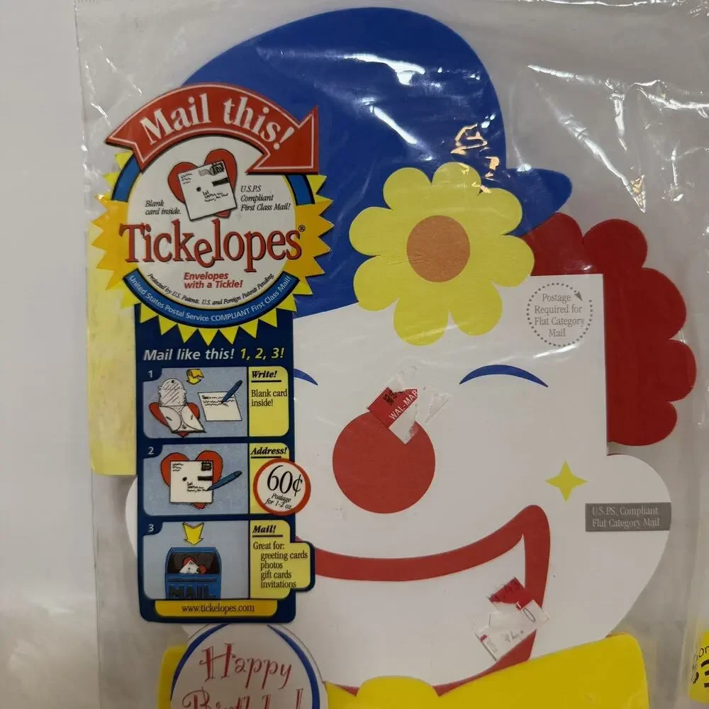 Tickelopes Clown Birthday Card with Envelope! Unique Greeting Cards NIP 2004 Vtg